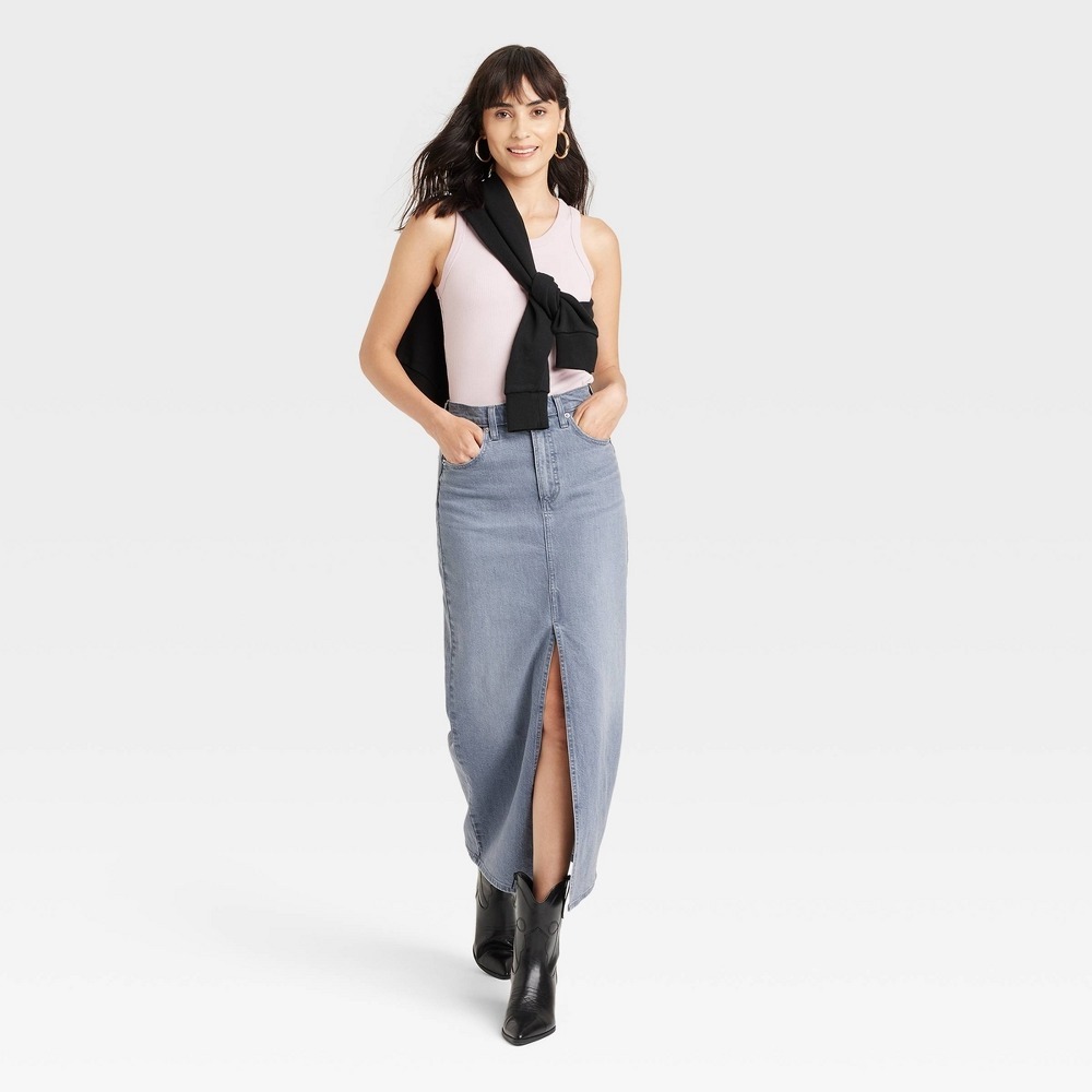 Women's Denim Maxi Skirt -‎ Universal Thread Gray 0: Cotton, Front Slit